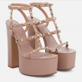 Rivets Round Toe Strap Waterproof Platform Super High Sandals - Elevating Your Style with European Elegance