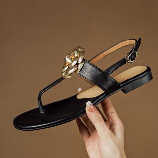 Women's Sheepskin Preppy Style Flip-Toe Flat Sandals with Flower Open Toe and Buckle Closure