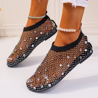 Summer's Must-Have: Colorful Rhinestone Mesh Flat Sandals for Women