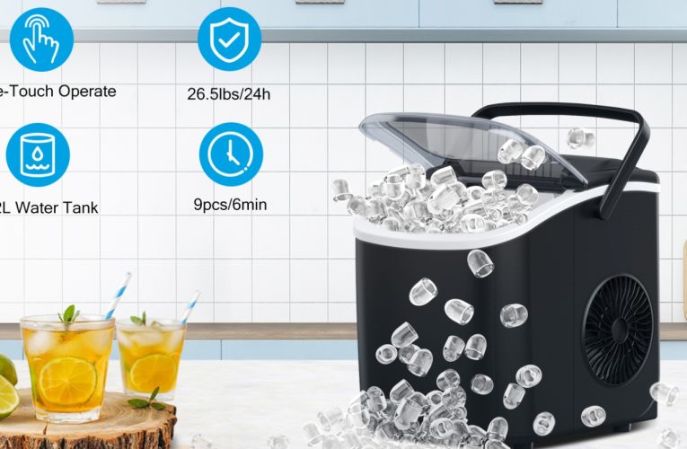 Only $47, Buy Now! Ice Maker Countertop, Portable Ice Machine with Self-Cleaning, 26.5lbs/24Hrs, 9 Bullet Ice Cubes in 6 Mins, Ice Basket and Scoop, Ideal for Home, Kitchen, Bar, Camping