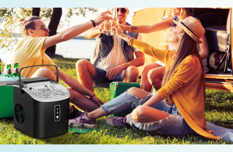 Revolutionize Your Refreshments with the Portable Countertop Ice Maker – Fast, Quiet, and Built for Every Occasion: 5K+ Bought in Past Month, Original Price: $79, Now: $57. 26.5lbs Per Day, 9 Cubes in 6 Mins, Auto-Cleaning Portable Ice Maker with Basket and Scoop, for Home / Kitchen / Camping / Party / RV (Black)